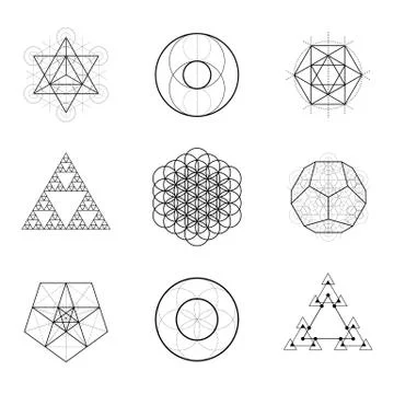 Sacred geometry vector design elements. Philosophy, spirituality symbols. 库存插图