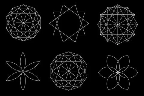 Sacred geometry vector design elements isolated on black background. Vector set 库存插图