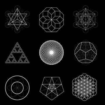 Sacred geometry white vector design elements collection Stock Illustration