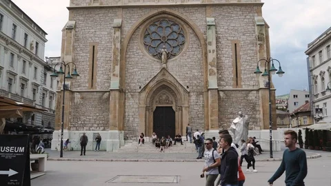 Sacred Heart Cathedral in Bashcharshia, Sarajevo, Bosnia, Rec709 Stock Footage