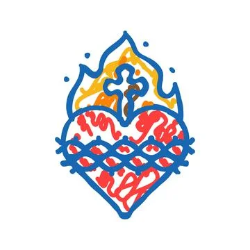 Sacred heart of jesus feast catholic holiday icon doodle illustration Stock Illustration