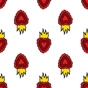 Sacred heart seamless doodle pattern, vector illustration Stock Illustration