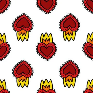 Sacred heart seamless doodle pattern, vector illustration Stock Illustration