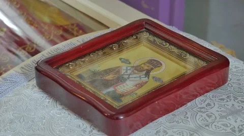 Sacred Image Interior of Holy Cross Monastery Trinity Day Woodcarving Stock Footage 64106868