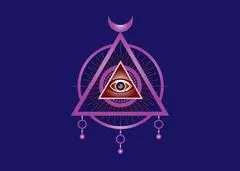 All Seeing eye, the third eye icon inside triangle pyramid, Egyptian black  cats: Royalty Free #142848798