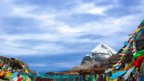 Sacred mount Kailash, Mount Kailash and Om Parvat, Kailash, Tibet time lapse Vídeo Stock 276979337