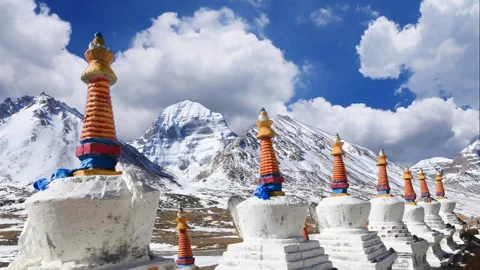 Sacred mount Kailash, Mount Kailash and Om Parvat, Kailash, Tibet time lapse Vídeo Stock 276981479
