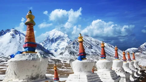 Sacred mount Kailash, Mount Kailash and Om Parvat, Kailash, Tibet time lapse Видео 276981699