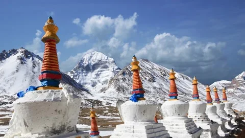 Sacred mount Kailash, Mount Kailash and Om Parvat, Kailash, Tibet time lapse Видео 276981701