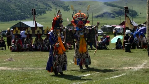 A sacred religious dance in a distant Mongolian monastery. Stock-Footage 132287005