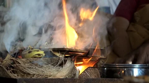 Sacrifical ritual fire Stock Footage 42316346