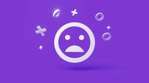 Sad 3d icon on a simple purple background 4k Stock Illustration