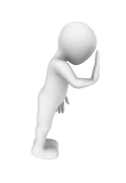 Sad 3d man rests a hand against a wall. 3d illustration. Stock Illustration