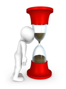 Sad 3d white man and the big hourglass Stock Illustration