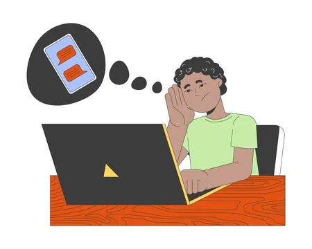 Sad african american boy doing homework 2D cartoon character Stock Illustration