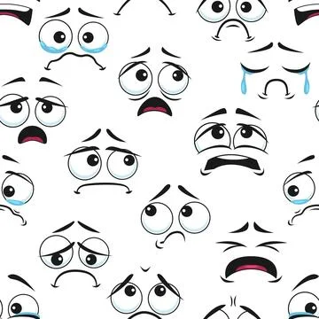 Sad and crying cartoon faces seamless pattern 库存插图