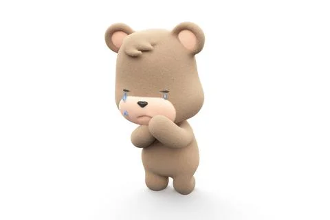 Sad and crying teddy bear. Teddy bear with tear dripping isolated on white .. Stock Illustration