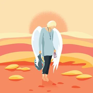 Sad angel in the desert Stock Illustration