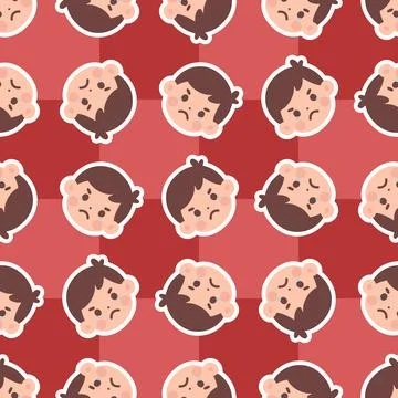 Sad Angry Boy Emoticon Seamless Pattern Design on Checkerboard Background イラスト素材