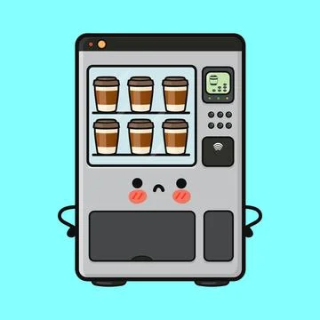 Sad anthropomorphic coffee vending machine needing a customer Stock Illustration