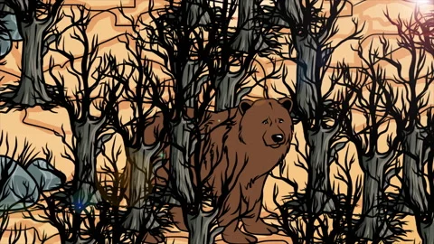 Sad Bear Among Dry Trees with Thirst Stock Footage 232192029