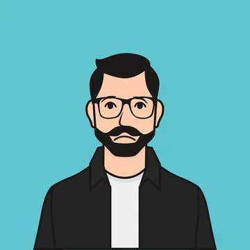 Sad Bearded Flat Man Vector Illustration Stock Illustration