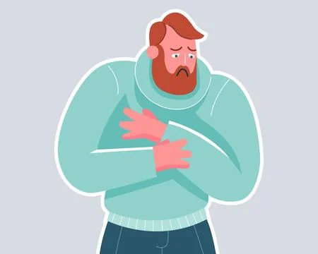 Sad bearded man hugging himself. human loneliness. Stock Illustration