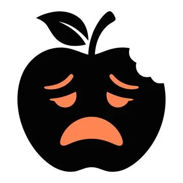 Sad bitten apple face emoji silhouette vector illustration Stock Illustration