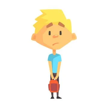 Sad Blond Boy, Primary School Kid, Elementary Class Member, Isolated Young Stock Illustration