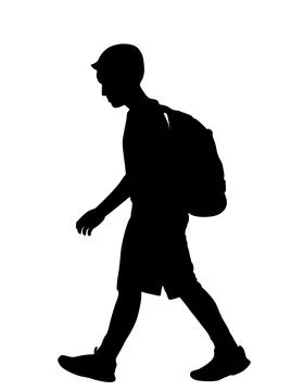 Sad boy with backpack going to school vector silhouette イラスト素材