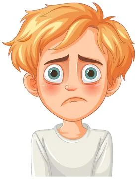 Sad Boy with Big Eyes Stock Illustration