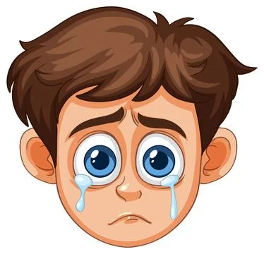 Sad Boy Crying with Tears on Face Cartoon Vector イラスト素材