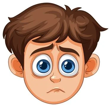 Sad Boy Face with Big Blue Eyes Vector Illustration Stock Illustration