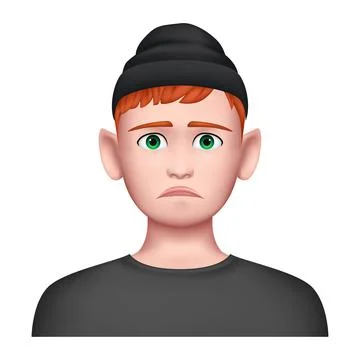 Sad Boy in Hat. Creative 3D Avatar Stock Illustration