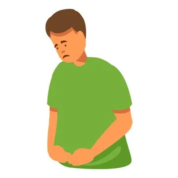 Sad boy suffering from stomach ache, holding his belly Stock Illustration