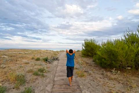 Sad Boy Sunset Stock Photos