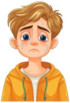 Sad Boy with Sweat Drops Stock Illustration