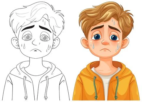 Sad Boy with Sweat Drops Stock Illustration