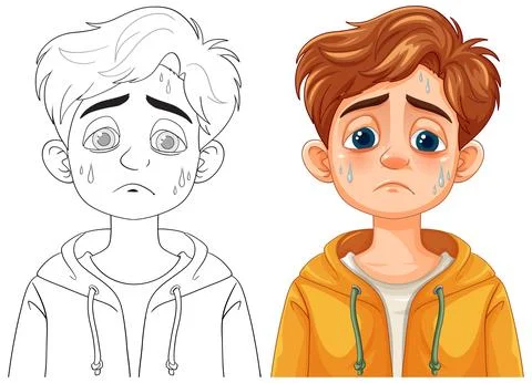 Sad Boy with Sweat Drops Stock Illustration