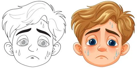 Sad Boy with Sweating Face Stock Illustration
