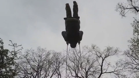 Sad Boy On A Swing As Warrior Stock Footage 83302999