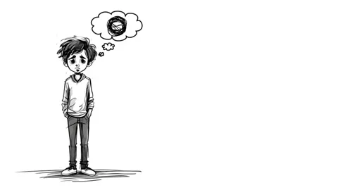 Sad boy thinking illustration showing emotional struggle Stock Footage 323305668