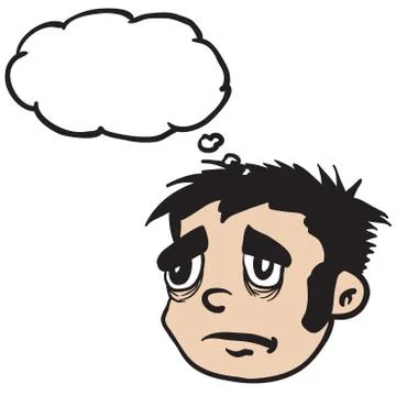 Sad boy with thought bubble Stock Illustration