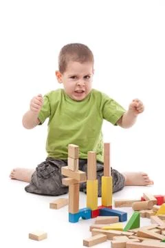 Sad boy whit blocks Stock Photos