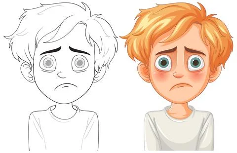 Sad Boy with Worried Expression Stock Illustration