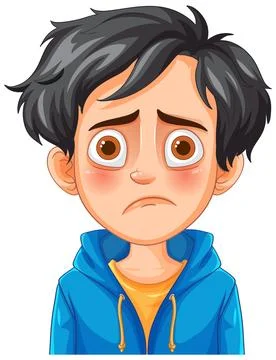 Sad Boy with Worried Expression Stock Illustration