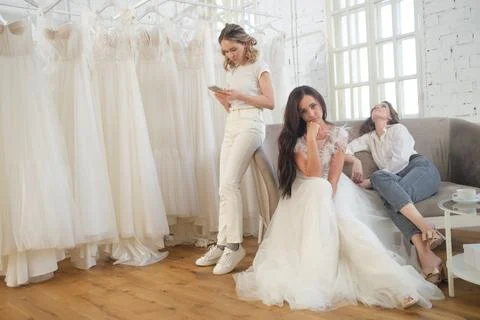 Sad bride crying, smitten, feeling low and depressed Stock Photos