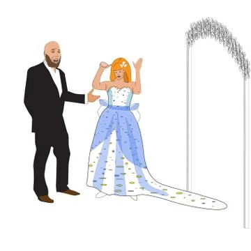 Sad bride gesturing and crying. Vector illustration Stock Illustration