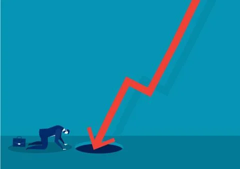 Sad businessman  fail with falling down red arrow graph financial crisis Stock Illustration