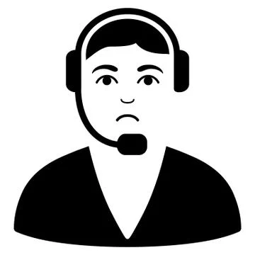 Sad Call Center Operator Black Icon Stock Illustration